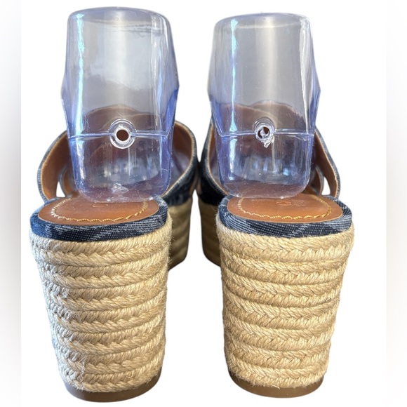 COACH-Denim Monogram Platform WEDGE 8.5/39 Espadrille-Sandal-Blue Style FG 2108 - Picture 5 of 11